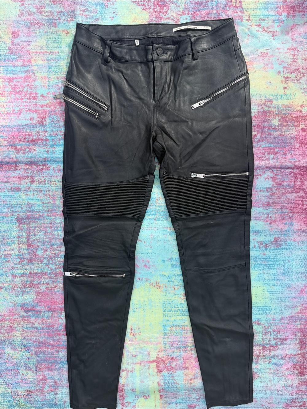 Zara Black Leather Moto Pants - Unbranded